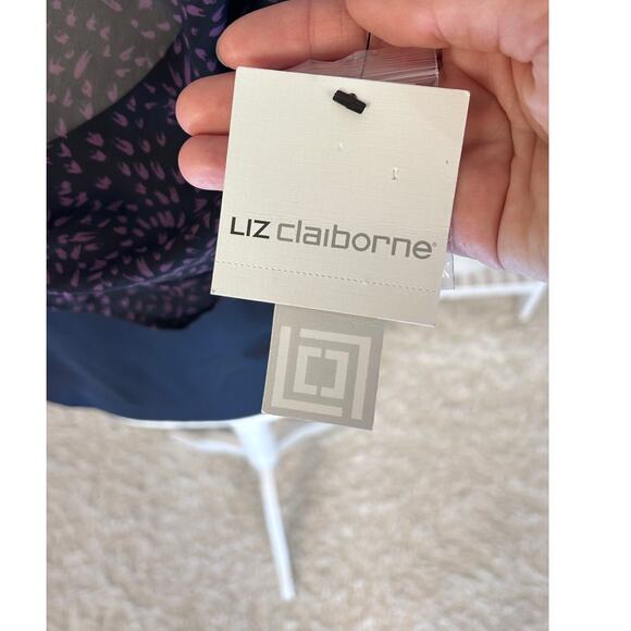 Liz Claiborne Womens Sz S Black Purple Animal Print Sheer Blouse & Tank Set#0104 - Picture 8 of 9